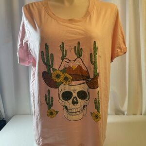 T-Shirt 2X 3X-Cowboy Skull Rhinestones Tee Top "Stay Wild Y'all Tee Top Plus NWT
